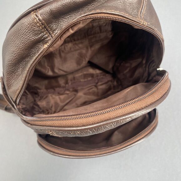 VTG 90s Pebbled Leather Patchwork Backpack Bag Womens Purse Brown Adjustable - Picture 10 of 16